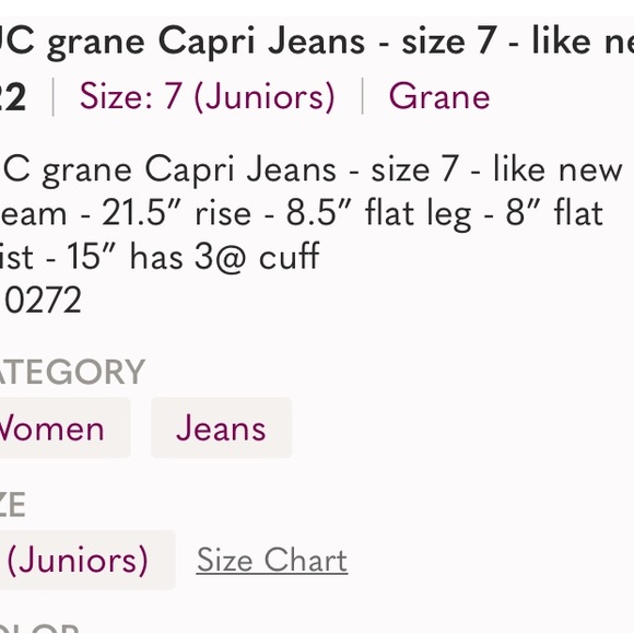 Excellent Preowned Condition Crane Capri Jeans Juniors Size 7. Very Cute - Picture 6 of 6